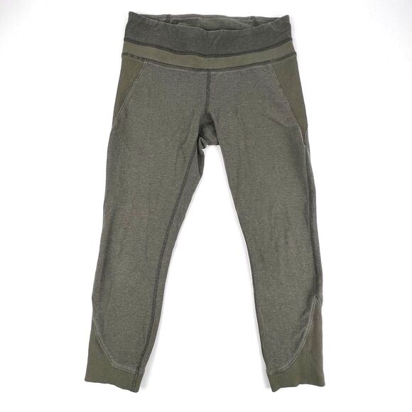 LULULEMON Refine Crop Legging Heathered Fatigue Green Wee Stripe Athleisure Sz 6 - Picture 2 of 11
